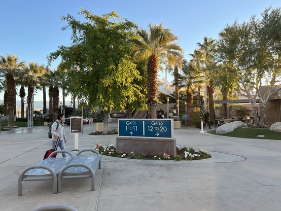 Outdoor signs for the gates at Palm Springs airport.