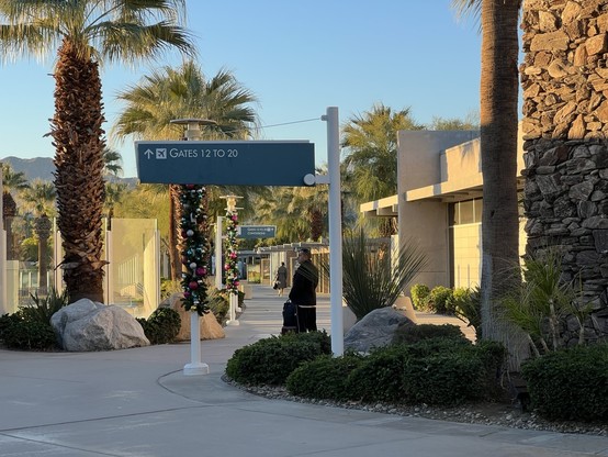 Outdoor signs for the gates at Palm Springs airport.