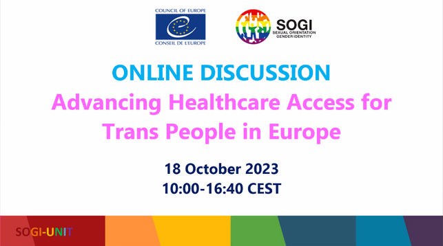 An opening slide for an all-day Council of Europe event on advancing trans healthcare.