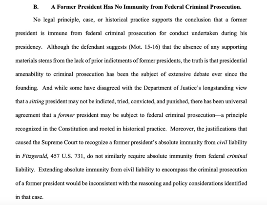 Excerpt from special counsel’s filing to reject Trump’s absolute immunity claim