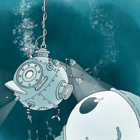 A deep sea diver finds a gigantic eye looking back.