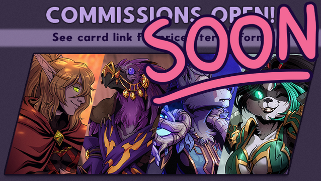 Commissions advertisement with the word "SOON" drawn over it in large text.