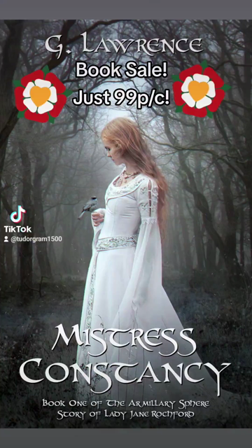 Cover for Mistress Constancy. A woman stands in a ghostly landscape, a bird resting on her hand