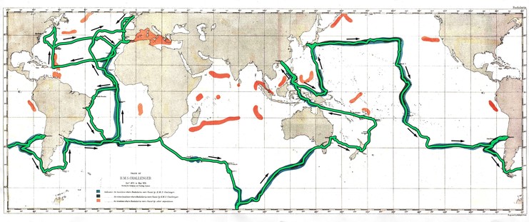 HMS Challenger Collections [The Start of The Science Of Oceanography] - map of the voyage route