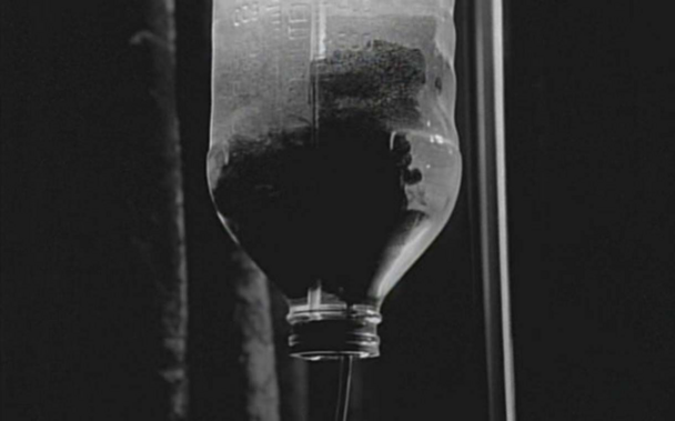 A drip holding #blood. I assume, the screenshot is in black-and-white.