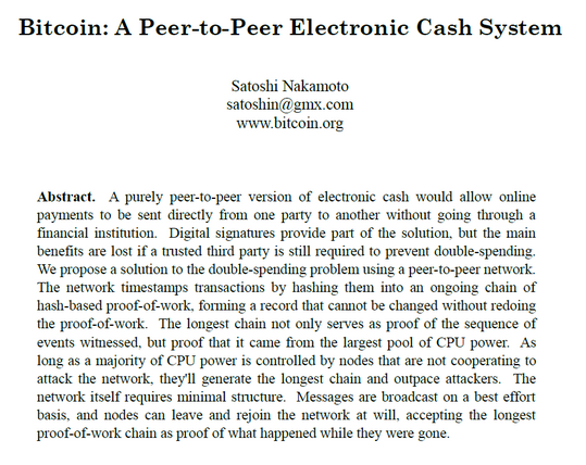 The Abstract of Bitcoin's whitepaper