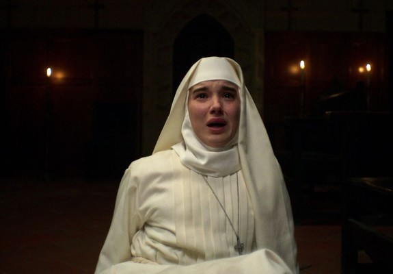 still of the young novice nun from the Spanish horror film Sister Death.