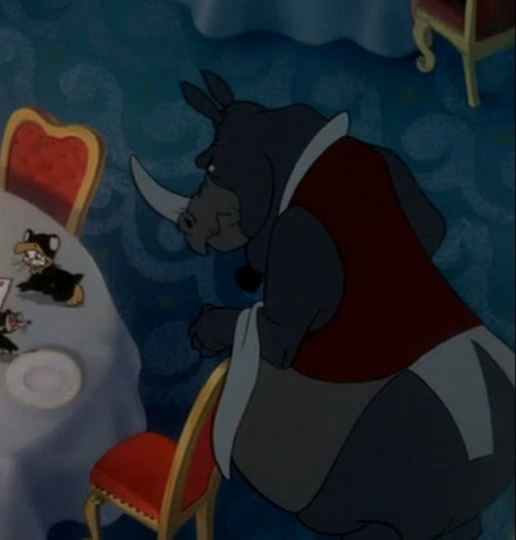 Rhino waiter from the animated movie 'Rockadoodle'