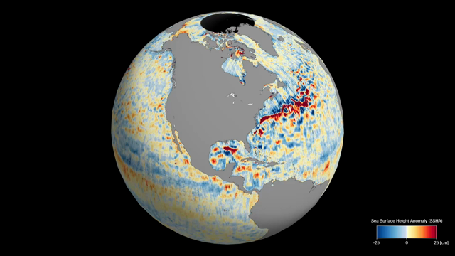 Animation Details: â€œThis animation shows global sea level data collected by the Surface Water and Ocean Topography satellite from July 26 to Aug. 16. Red and orange indicate higher-than-average ocean heights, while blue represents lower-than-average heightsâ€¦â€�