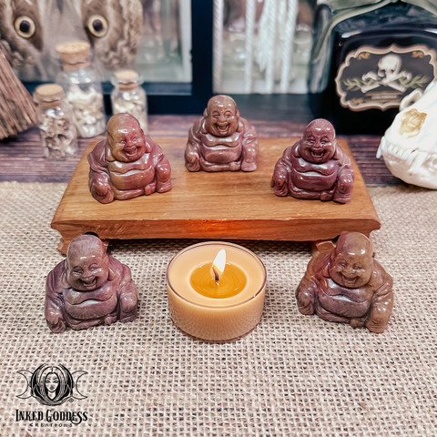 A photo of the "Coffee Jasper Gemstone Buddha Statue" product from Inked Goddess Creations.