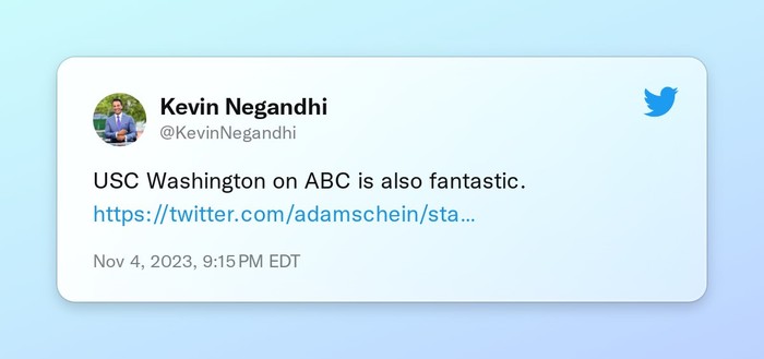 USC Washington on ABC is also fantastic. https://t.co/mABUxtEtvq