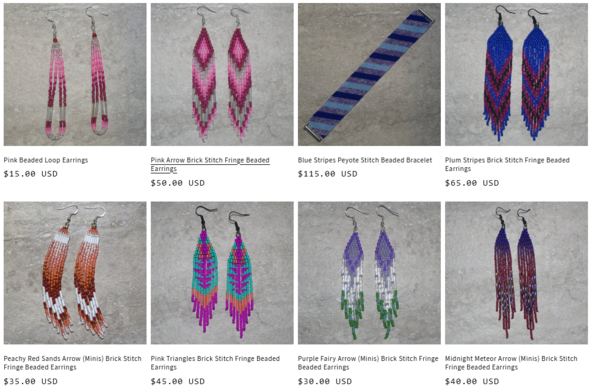 Eight styles of Native beaded jewelry