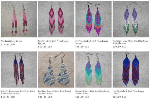 Eight styles of Native beaded earrings