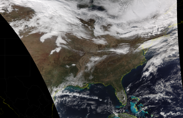 NOAA-20 VIIRS true color image of the eastern 2/3 of the US from 7 November around 1827 UTC