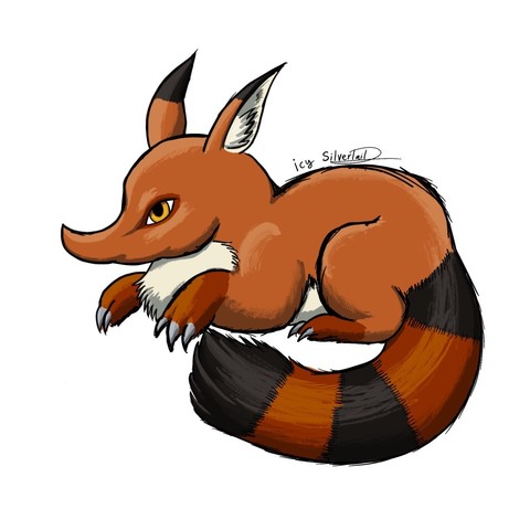 digital painting of a fox like creature with orange and black coat