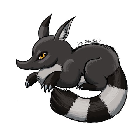 digital painting of a fox like creature with black and grey coat