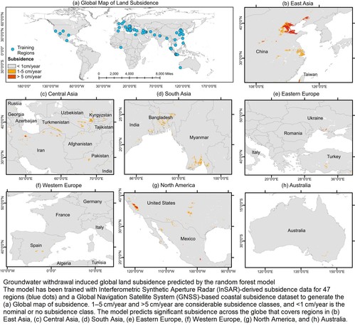 global map - Groundwater withdrawal induced global land subsidence predicted by the random forest model