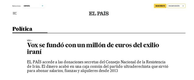 Spanish neoNAZI party funded by Iranian exile. Headlines El PaÃ­s 2019 Jan.21