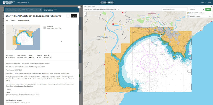 screen shot - LINZ data website - Poverty Bat nautical chart