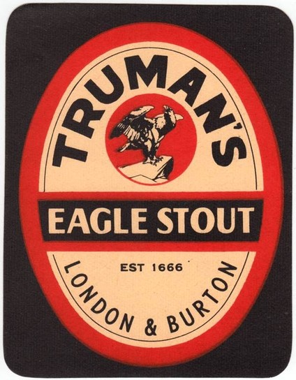 A Truman's Eagle Stout label featuring a drawing of a black eagle.