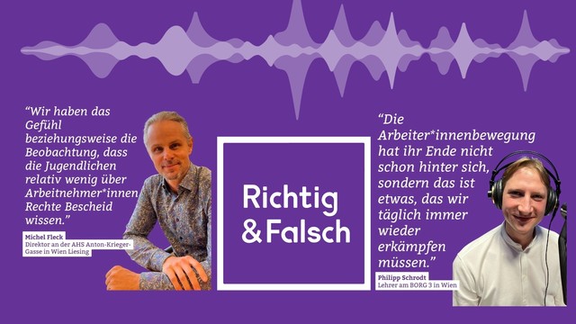 Richtig & Falsch Podcast Nr. 19: Kampf für Arbeitsrechte - Widerstand in der Politischen Bildung. Im Bild Michel Fleck und Philipp Schrodt.