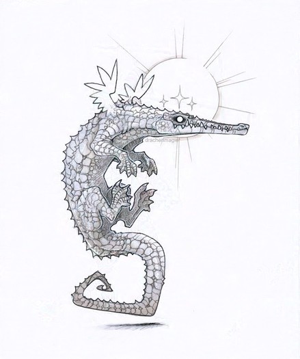 confused floating crocodile with teeny tiny wings and a halo