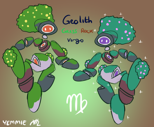 Geolith
grass / rock
Virgo

This fakemon resembles river rock geodes covered in flowering moss!