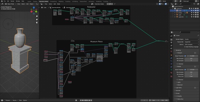 the nodetree for the geometry nodes to generate endless vases