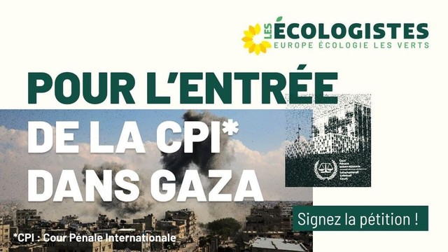 Pour l'entrée de la Cour Pénale Internationale dans Gaza. Revendication des écologistes.