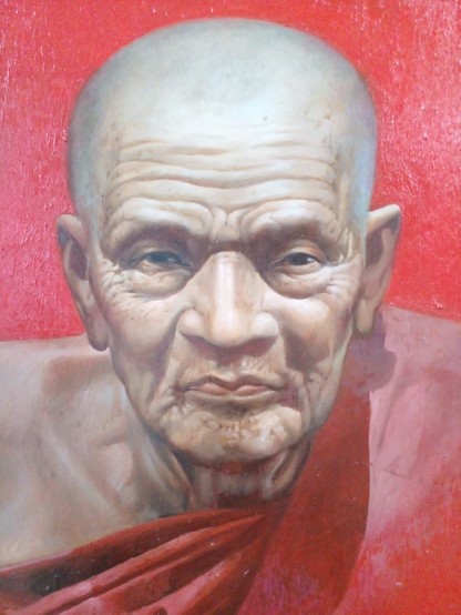 a close-up of the monk's face