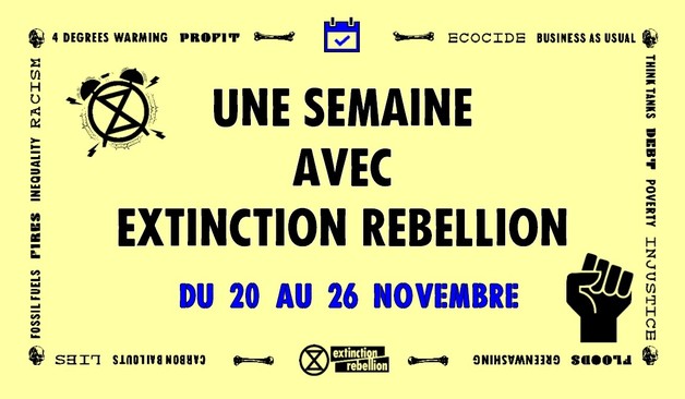Agenda de la semaine du 20 novembre avec Extinction Rebellion