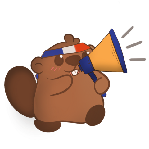 Komit GTnum Forges mascot, it is a beaver, talking loud to everyone with a megaphone