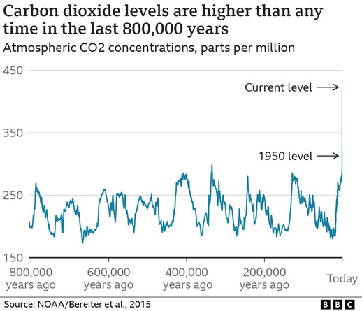 graphic - change in CO2 levels in last 800K years