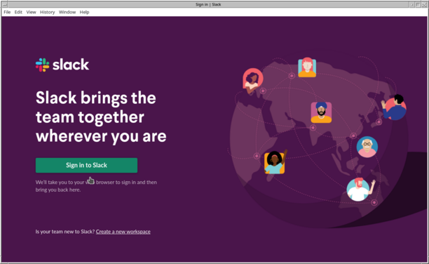 1/3 Initial screen, I need to log into Slack, so I click "Sign in to Slack"… which launches Firefox.