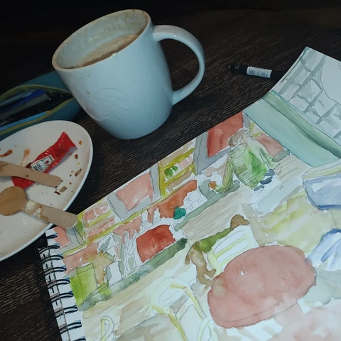 Picture of food stuff and sketchbook