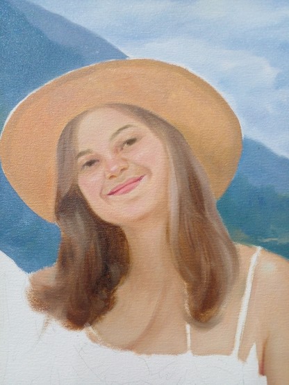 a close-up of the daughter's face