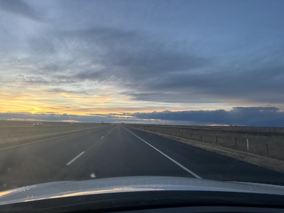 Sun sets on I-80 near Cheyenne.