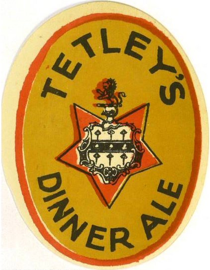 A Tetley's Dinner Ale label featuring a coat of arms.