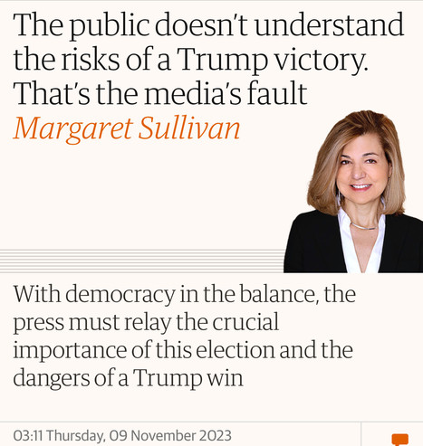 Screenshot

The public doesnâ€™t understand the risks of a Trump victory. Thatâ€™s the mediaâ€™s fault
Margaret Sullivan

With democracy in the balance, the press must relay the crucial importance of this election and the dangers of a Trump win