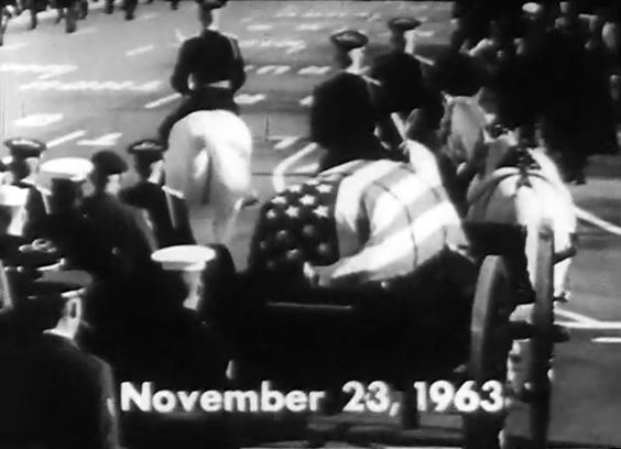 Televised footage of #JFK's state funeral with the caption “November 23, 1963” spliced into Bruce Conner's short experimental film.
