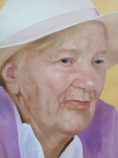 a close-up of the woman's face