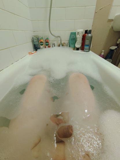my penis, balls, and legs in a bubble bath