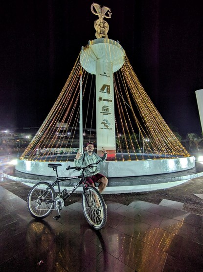It's just me and my bike in a fountain