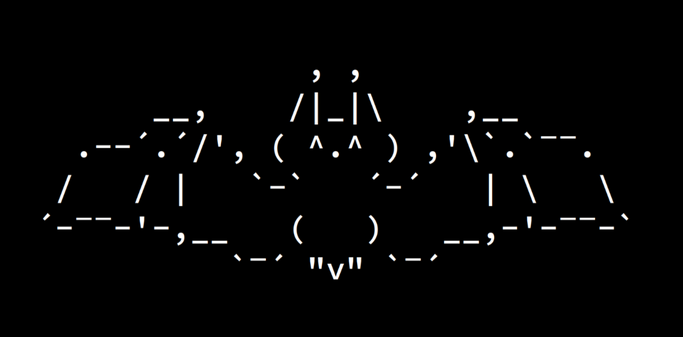 ASCII art of a cartoonish bat with extended wings