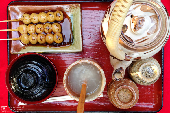Autumnal snacks at Eikando Zenrin-ji Temple in Kyoto, Japan.
