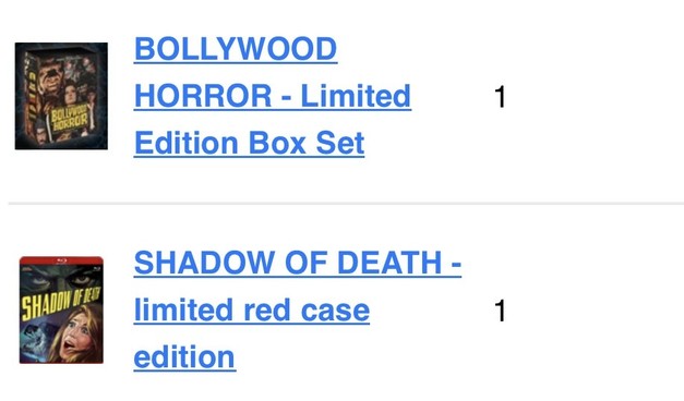 Bollywood Horror box set and Shadow of death. Blurays.