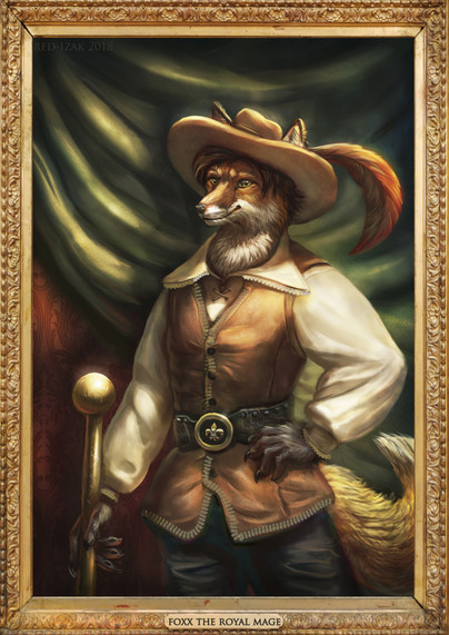 Fancy framed painting of Fox in musketeer uniform