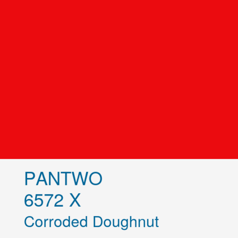 PANTWO color name: Corroded Doughnut; Pantwo Matching System number: 6572 X; RGB (235, 11, 15)