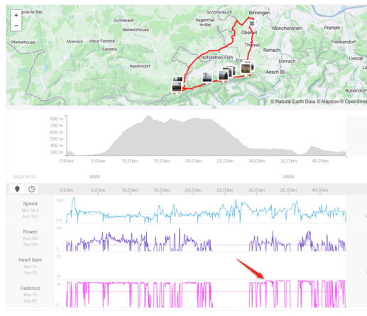 Screenshot from strava with an arrow that shows where I set the cadence back to "standard"