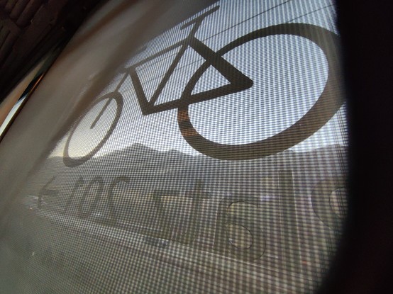 Out the window, with bike signet on it